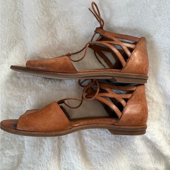 Paul Green Morea Lace Up Flat Sandals Cognac Tan Leather, Sz: 9 - Picture 3 of 7